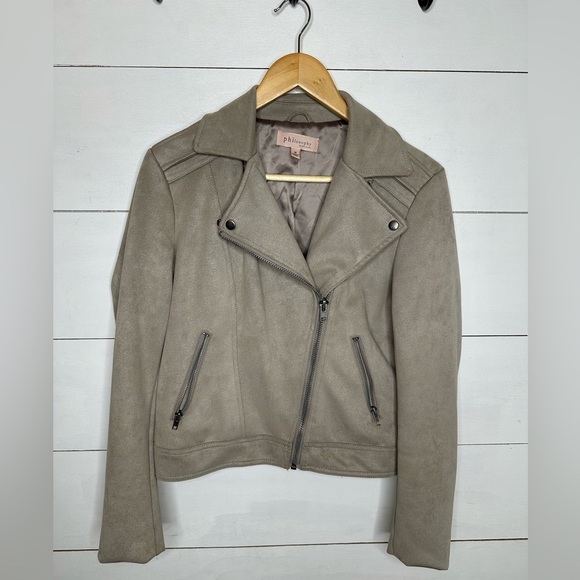 Philosophy Taupe Chrome Women’s Cropped Biker Style Jacket - Size Medium - Picture 1 of 8